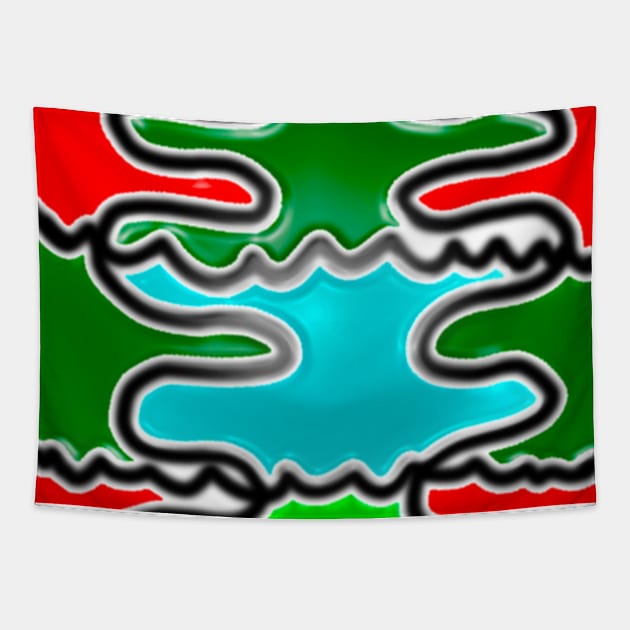 Green red black and light blue expressionsshapes with different color styles and themes. Tapestry by Marccelus