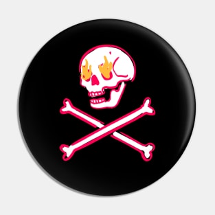 Pink Skull Fire Eyes Skeleton Vaporwave with crossed Bones Pin