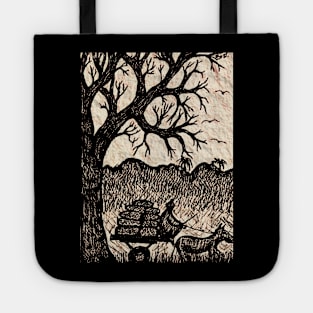 "Borrom Saret" African rural scene original line drawing Tote