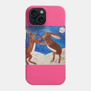 Hares Boxing and a Sweet little Robin Phone Case