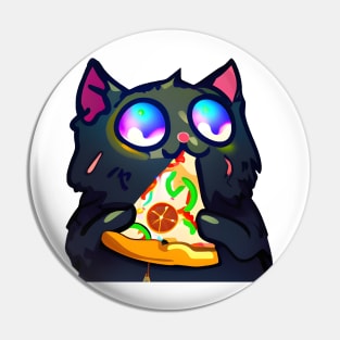 Black cat eating pizza Pin