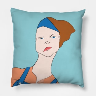 Curious girl in a jumpsuit Pillow