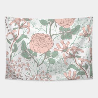 Light pink and green flowers pattern Tapestry