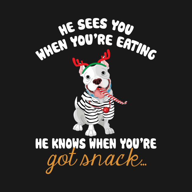 He Sees You When You're Eating Christmas Pitbull by TeeSky