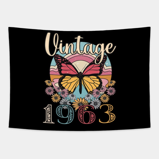 Floral Butterfly Retro Vintage 1963 60th Birthday Tapestry by louismcfarland