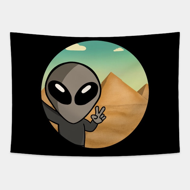 Gray Space Alien Pyramid Selfie - Version 2 Tapestry by SpaceAlienTees