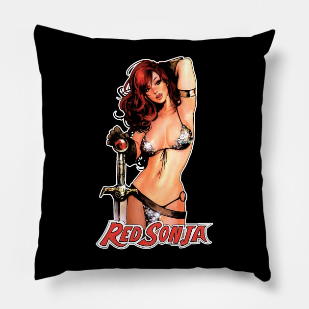 Red Sonja (Black Print) Pillow by Miskatonic Designs