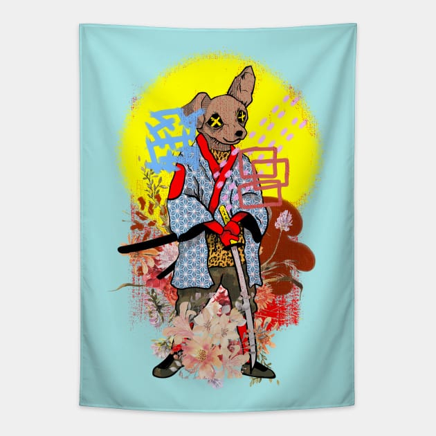 chihuahua warrior hold a katana sword Tapestry by Brotherconk