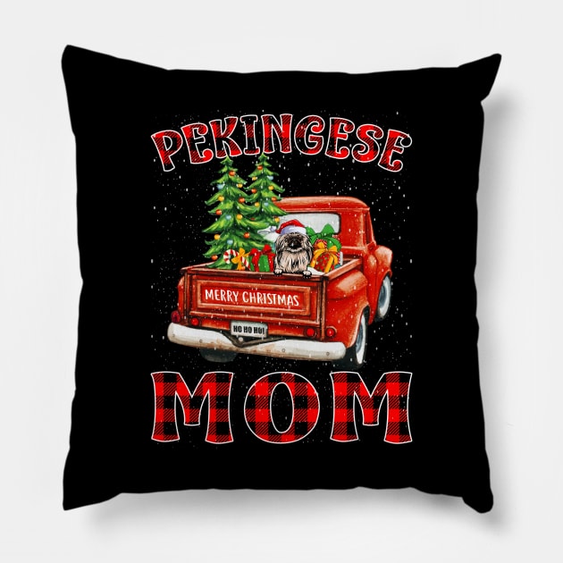 Christmas Pekingese Mom Santa Hat Truck Tree Plaid Dog Mom Christmas Pillow by intelus