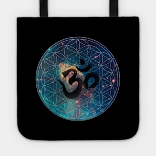 Om in Nebula Flower of Life Tote