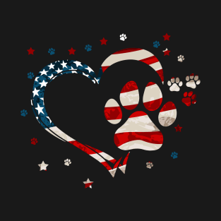 American Flag  Dog & Cat Paw Print - 4th Of July T-Shirt