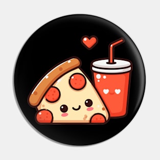 Kawaii Cute Pizza Slice and Diet Coke | Kawaii Food Design for Pizza Lovers Pin