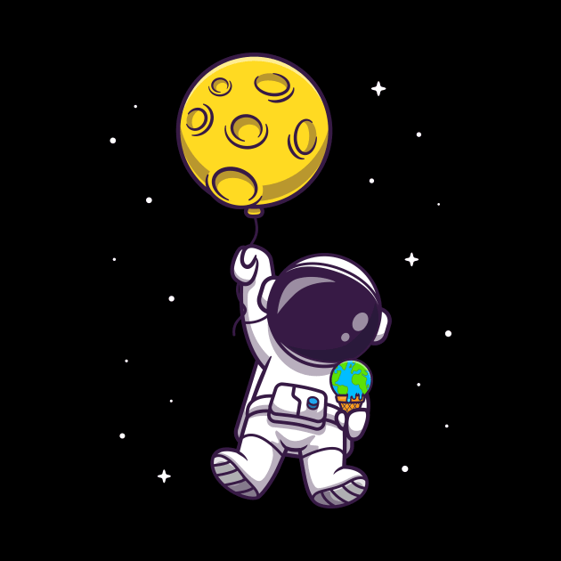 Cute Astronaut Floating With Moon Balloon And Earth Ice  Cream Cartoon by Catalyst Labs