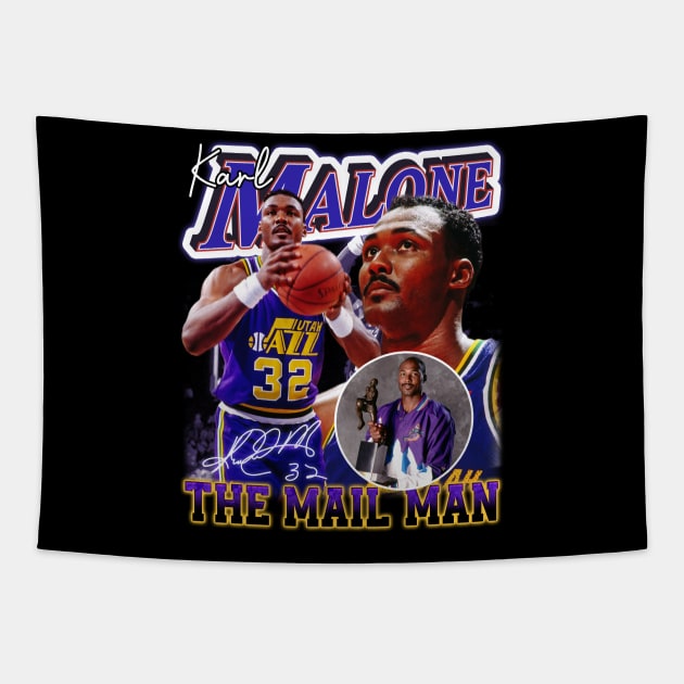 Karl Malone The Mail Man Basketball Legend Signature Vintage Retro 80s 90s Bootleg Rap Style Tapestry by CarDE