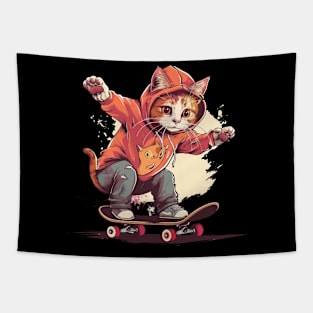 cat riding skateboard Tapestry