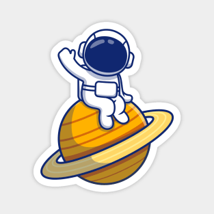 Cute Astronaut Sitting On Planet Magnet