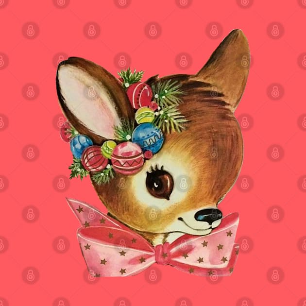 Cute Vintage Reindeer Head with Bow by PUFFYP