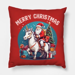 Santa clous riding a unicorn merry Christmas Pillow