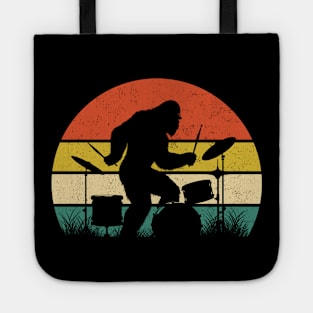 Bigfoot Sasquatch Playing the Drums Vintage Sunset Music Lover Tote