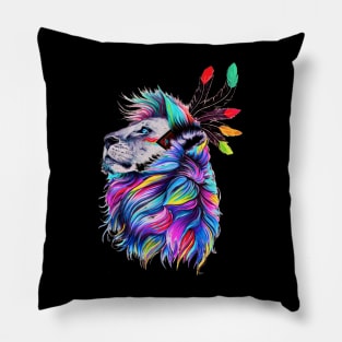 Colorful Lion Face Aztec Pillow