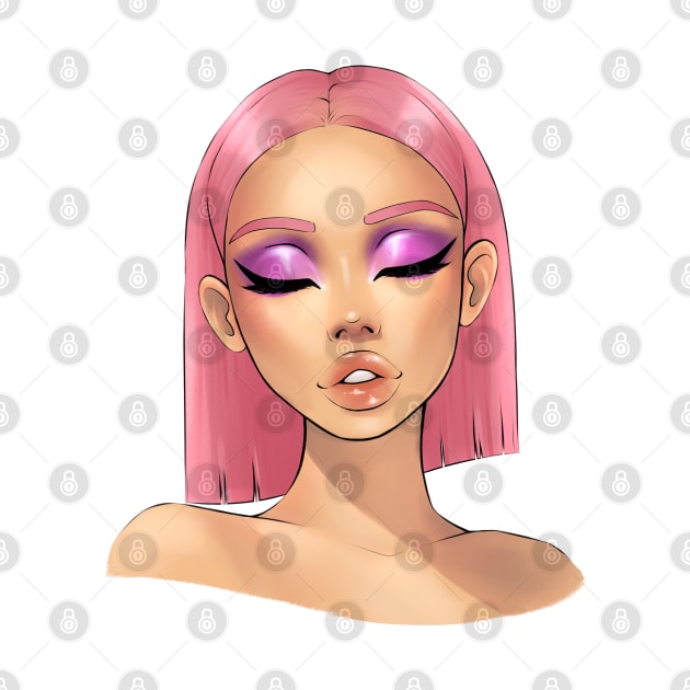 Pink Hair Makeup Girl by klaudiacloud