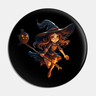 Halloween Witch On Broomstick Pin