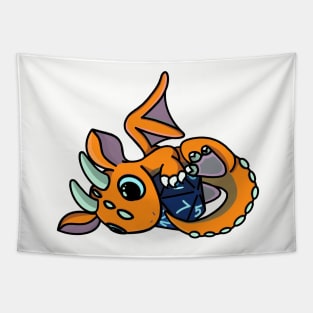 Cute Orange and Blue Dice Goblin Dragon Baby Tapestry