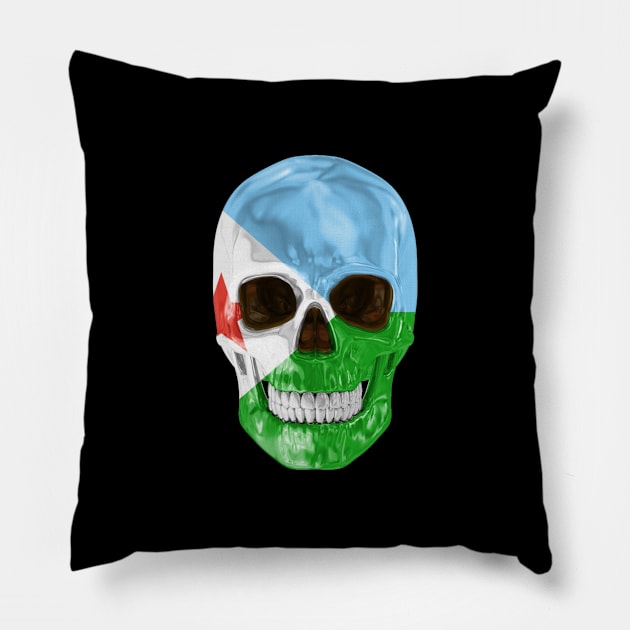 Djibouti Flag Skull - Gift for Djiboutian With Roots From Djibouti Pillow by Country Flags