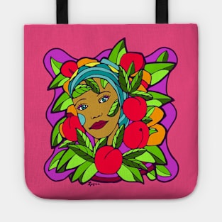 Young Woman and Ripe Fruit Tote