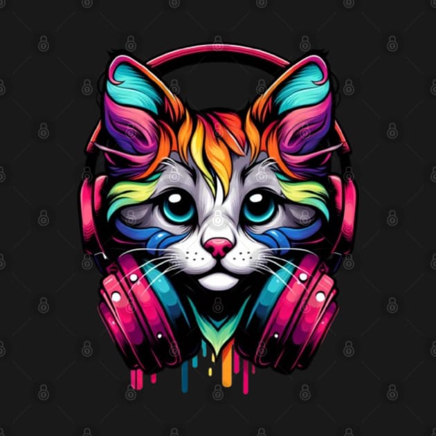 COLORFUL CAT WEARING A HEADPHONE by Imaginate