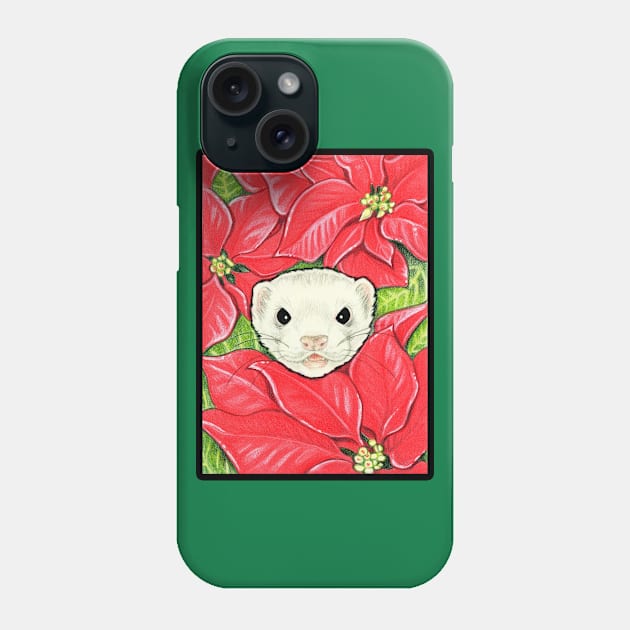 Ferret in Poinsettias - Black Outlined Version Phone Case by Nat Ewert Art