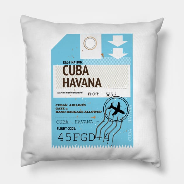 Cuba Havana plane travel ticket Pillow by nickemporium1