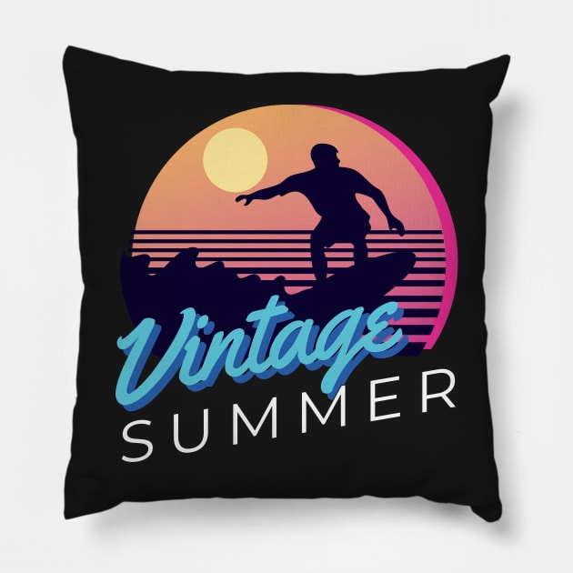 vintage Retro summer Hawaii Hippie Van Beach Surfer Longboard Aloha Pillow by RedoneDesignART