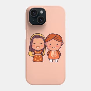 Cute Indian Bride & Groom in Traditional Clothing Cartoon Phone Case