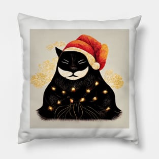 Black Santa Cat Tangled Up In Lights Christmas Santa Pillow