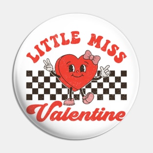 Retro Groovy Little Miss Valentine For Girls Kids Love Vibes Pin