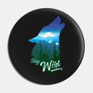 Stay Wild Wolf Howling Sunset Night Pin