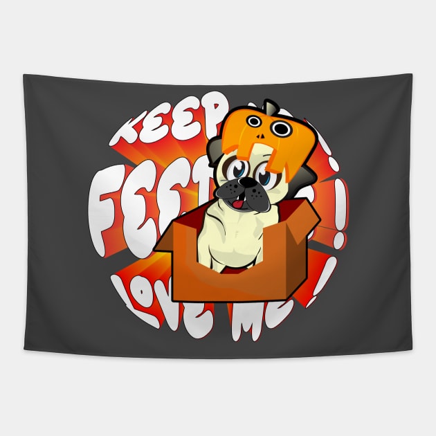 Pug on box Tapestry by glycediab