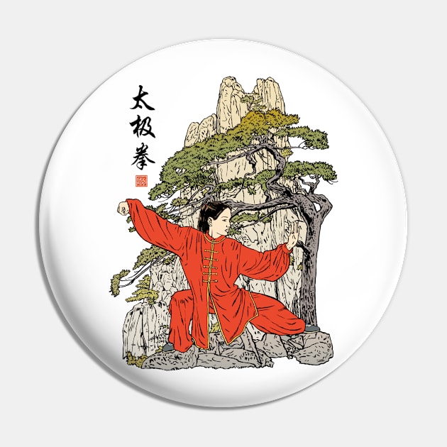 Tai Chi Warrior in the Mountains (Red) Pin by erickoo