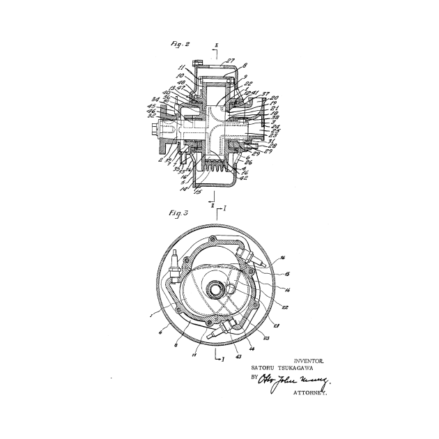 Rotary Internal Combustion Engine Vintage Patent Hand Drawing by TheYoungDesigns