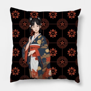 Japanese Girl in Kimono Pillow