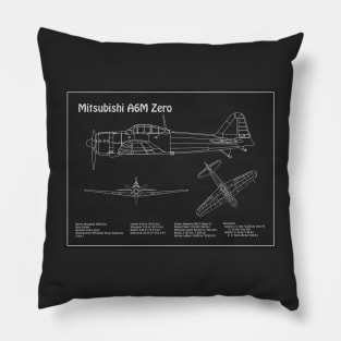 Mitsubishi A6M Zero Airplane Blueprint - PD Pillow