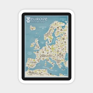 Europe Fantasy Map Medieval Style Hand Draw Icon Illustrations Magnet