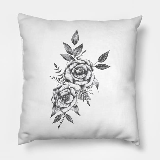 Dot work roses Pillow by GinaaArts