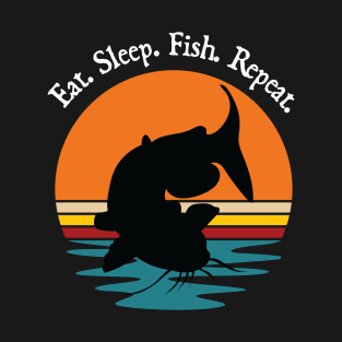 Father's Day Fishing Catfish Silhouette Retro Eat Sleep Fish Repeat T-Shirt