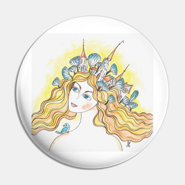 Blonde Watercolor Painting Pin by SvitlanaProuty