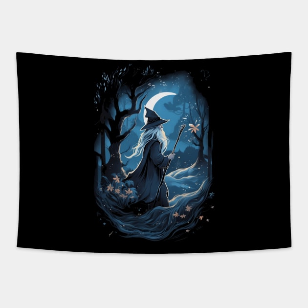 Wizard at Night - Anime Style - Fantasy Tapestry by Fenay-Designs