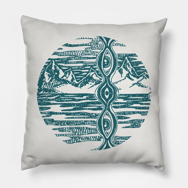 Eye Sea Mountains Pillow by HenryBennettArt