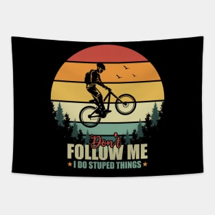 Dont Follow Me I Do Stupid Things Biker Retro Vintage Sunset Tapestry