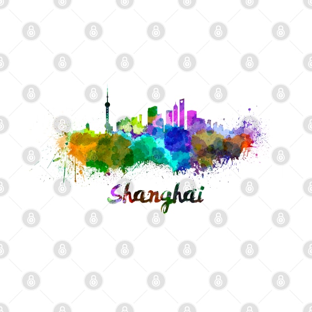 Shanghai skyline in watercolor by PaulrommerArt